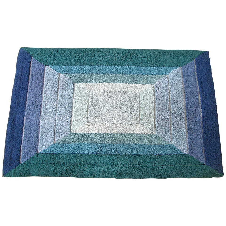 Small Geometric Op Art Rug with Graduated Rectangles Design in Blue and Green