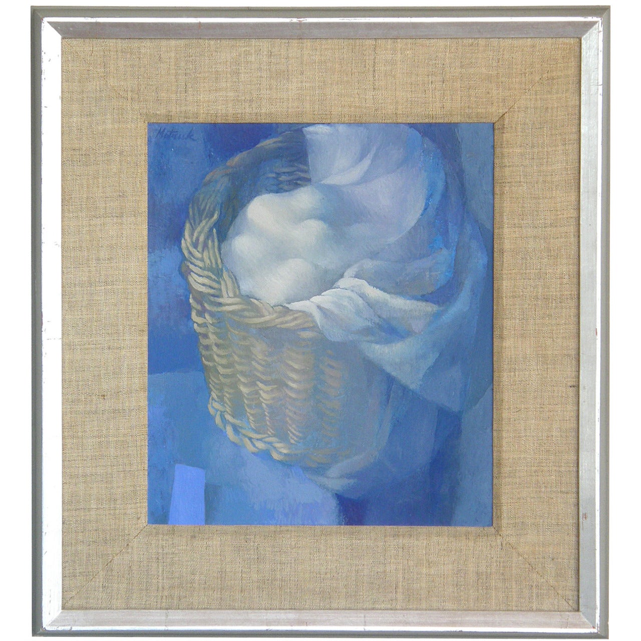 "Basket of Eggs" Painting on Board by Chicago Artist Stanley Mitruk 1958 For Sale