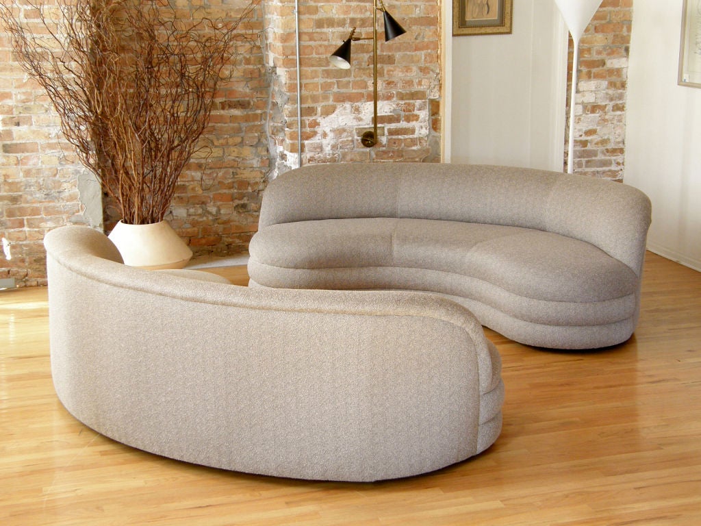 Nice pair of Directional 'free-form' sofas, a good conversation pit or semi-circular arrangement. Great original light grey & black weave upholstery.