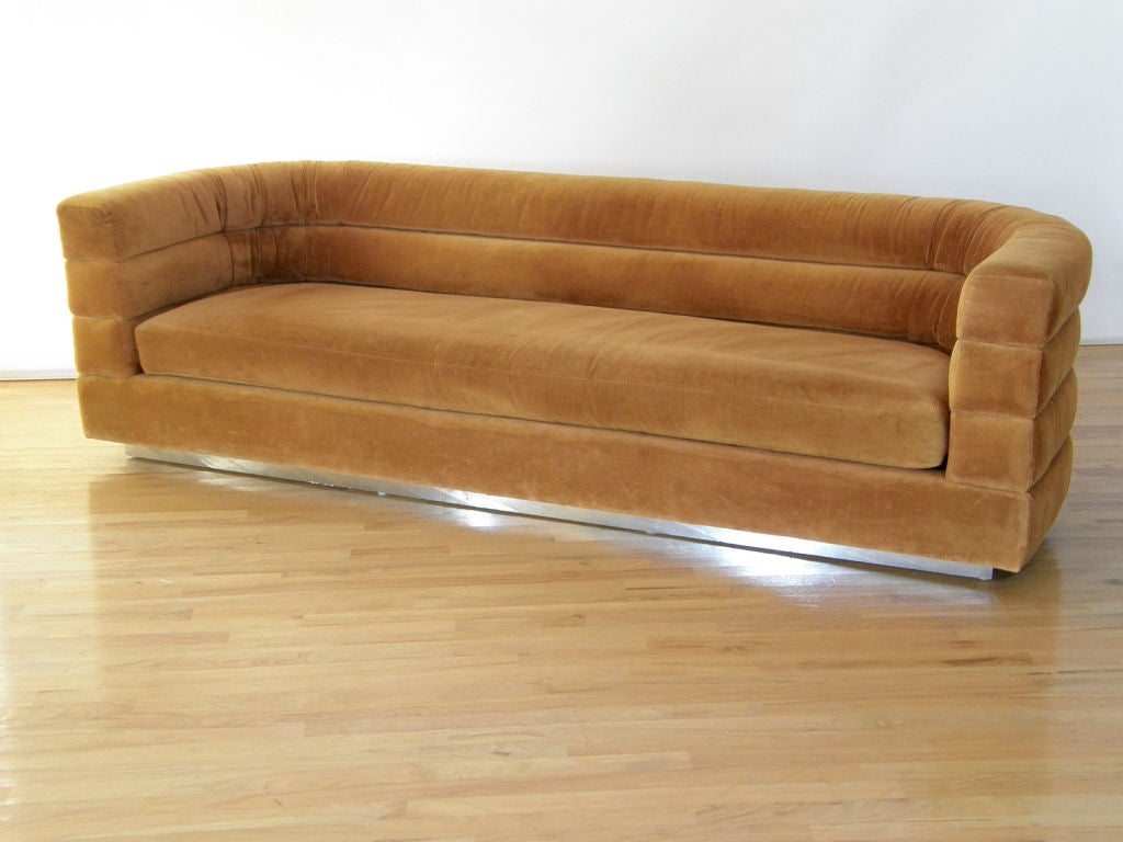 Nice deco revival channel back sofa by Interior Crafts, Chicago.
Founded in 1951 by Jerry Seiff and Vito Ursini, Interior Crafts has always specialized in custom designs as well as their own line including designs by Richard Himmel, Angelo Donghia