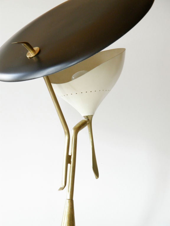 20th Century Italian Table Lamp Marble and Brass with Adjustable Fixture and Reflector Shade For Sale