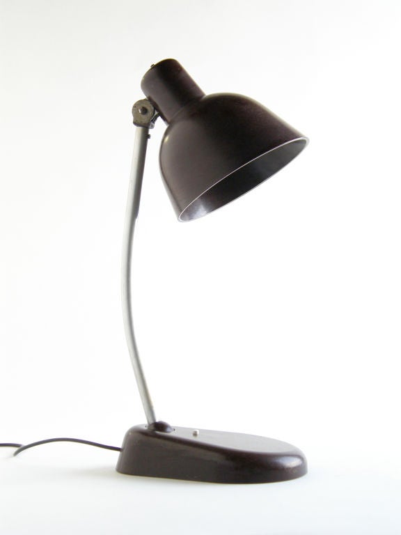 Molded Bakelite and Aluminum Industrial Desk Work Lamp with Adjustable Arm and Shade For Sale