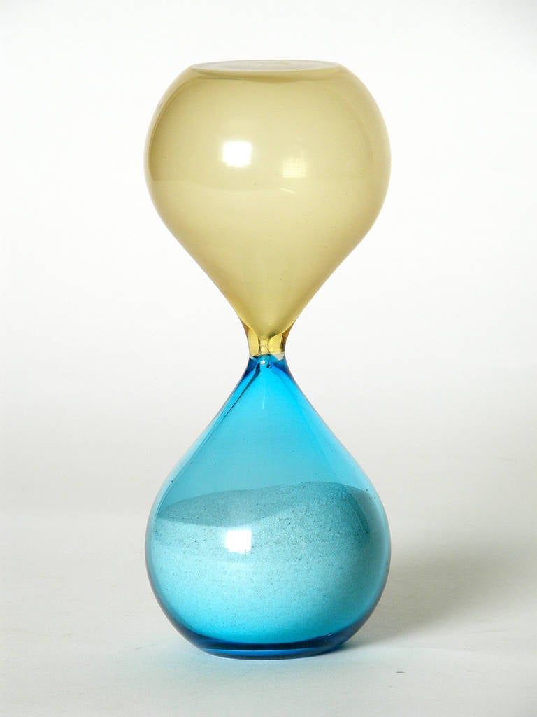 Blown glass hourglass, attributed to Venini.