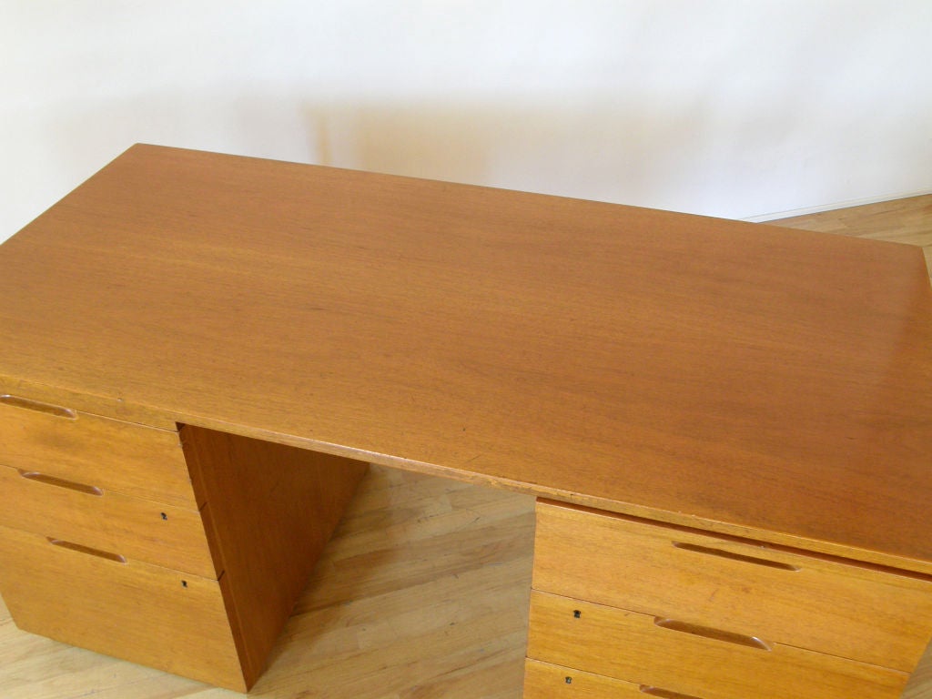 Scandinavian Modern Alvar Aalto Mahogany Desk for Artek with Drawers and Pull Out Work Surfaces For Sale