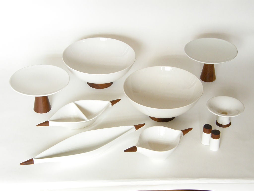 Ten piece set of tableware designed by Michael Lax for Hyalyn. These pieces are from the 