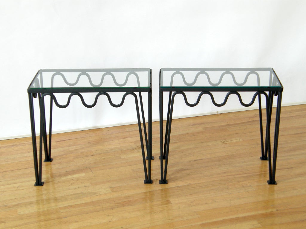 Mid-20th Century Iron and Glass End Tables