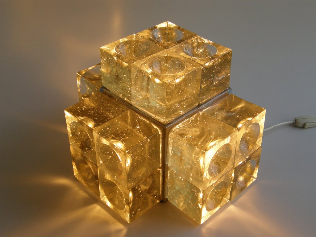 Late 20th Century Sculptural Circles and Squares Molded Italian Glass Cubes Table Lamp
