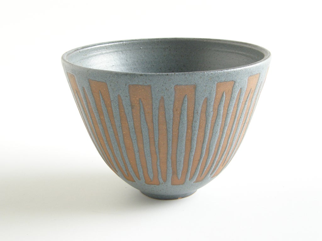 Glazed ceramic bowl by Clyde Burt. Nice color contrast, an unusual palette for Burt.

Please contact us if you have any questions.