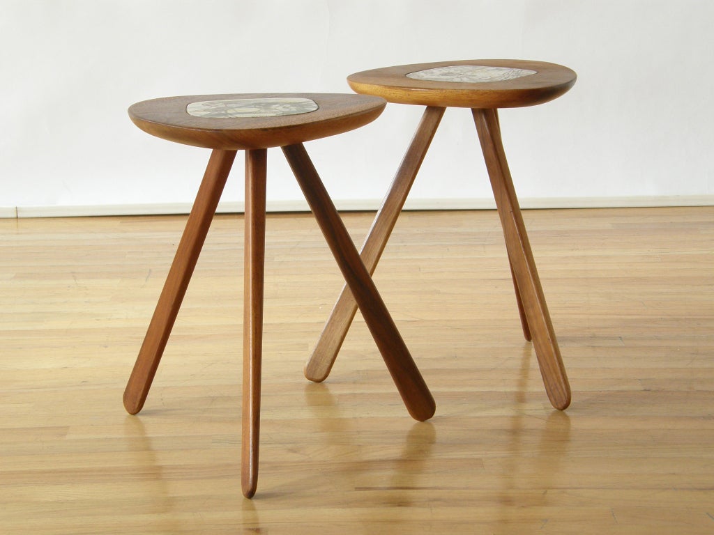 Walnut tables with inset ceramic tiles by Lee Porzio.