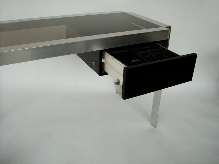 Late 20th Century Etienne Ferminger Single Drawer Nickel Chromed Steel and Aluminum French Desk