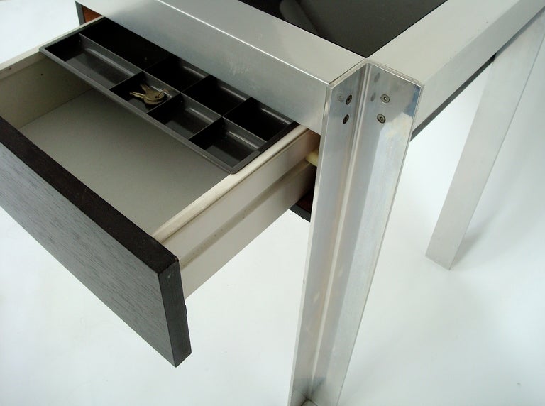 Etienne Ferminger Single Drawer Nickel Chromed Steel and Aluminum French Desk 2