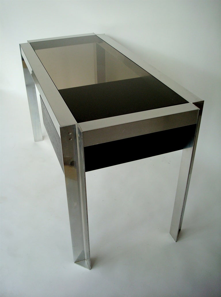 Mid-Century Modern Etienne Ferminger Single Drawer Nickel Chromed Steel and Aluminum French Desk