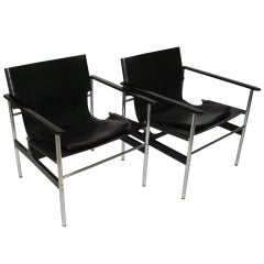 Vintage Pair of Sling Lounge Chairs by Charles Pollack for Knoll