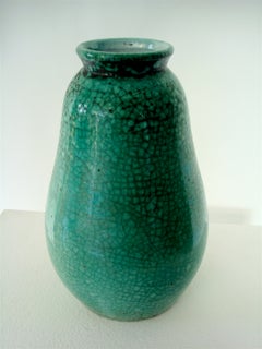 French Ceramic Vase by Primavera with Craquelure Glaze Art Deco