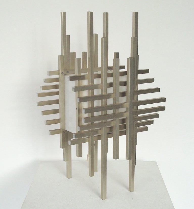 Philippe Jean Plexi and Steel Sculptural French Table Lamp