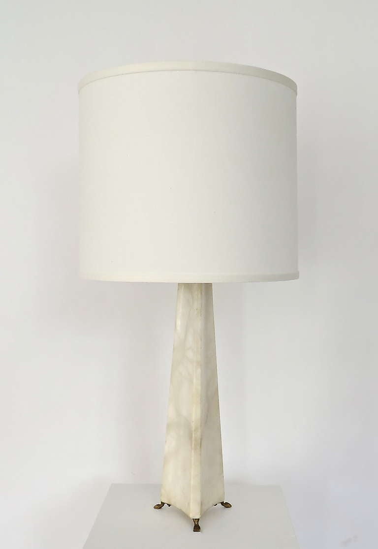 French Modern Neo-Classical Alabaster Obelisk Table Lamp by Maison Ramsay
