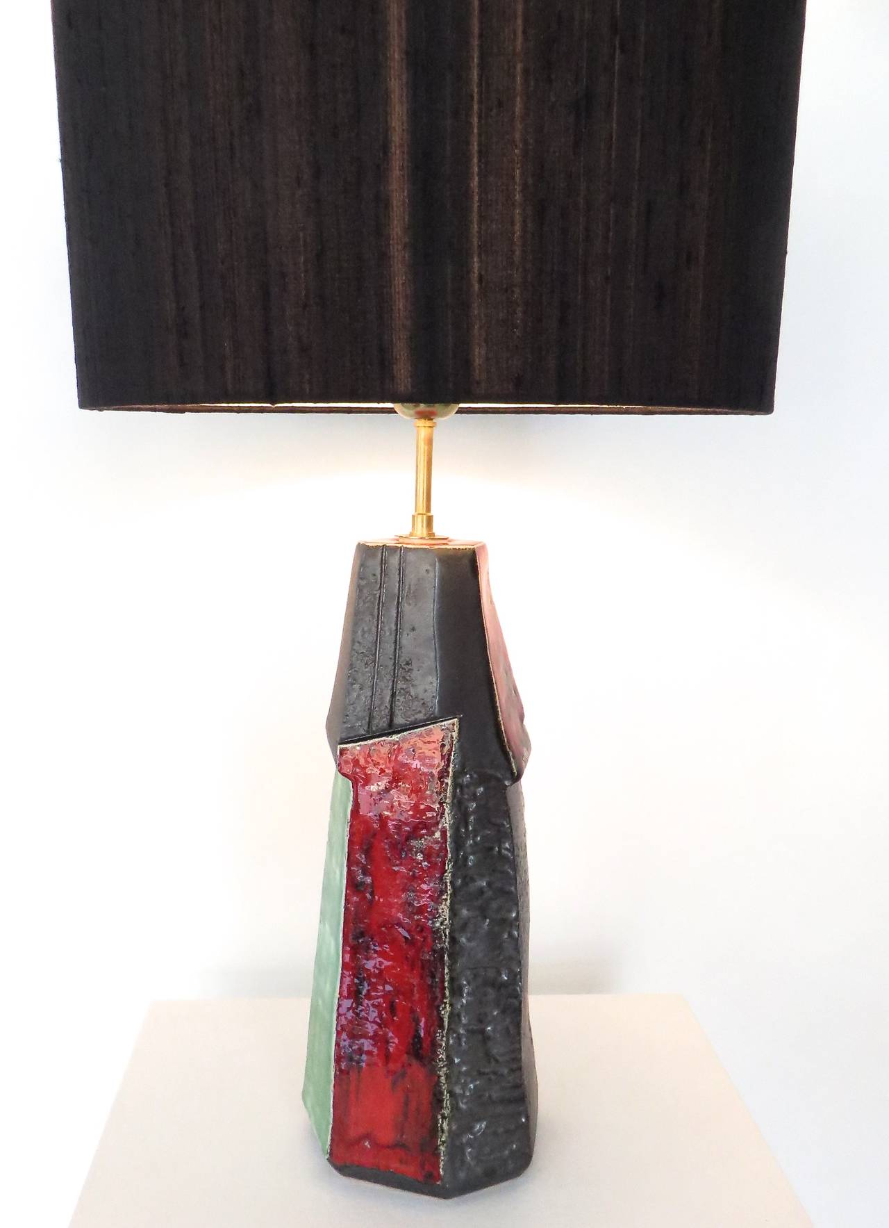 French Ceramic Polychrome Hand Sculpted Table Lamp by Salvatore Parisi