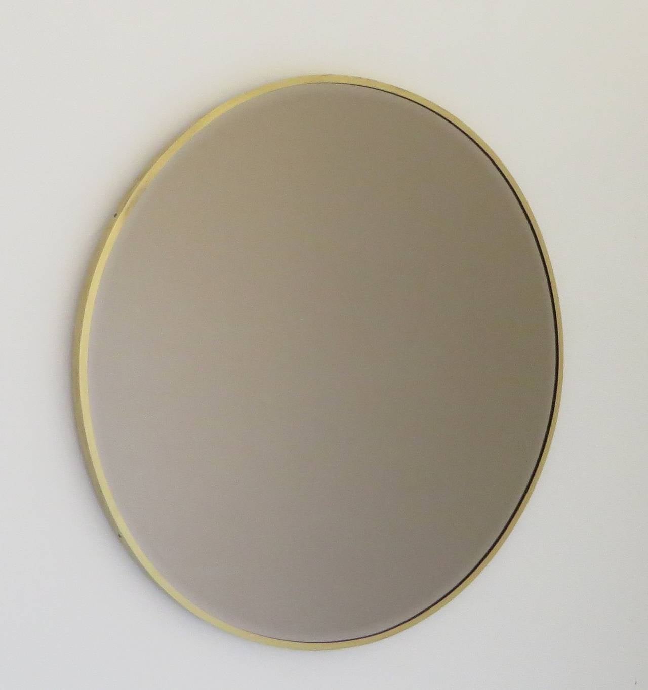 Italian Brass Beveled Round Mirror with Bronze Tone Glass