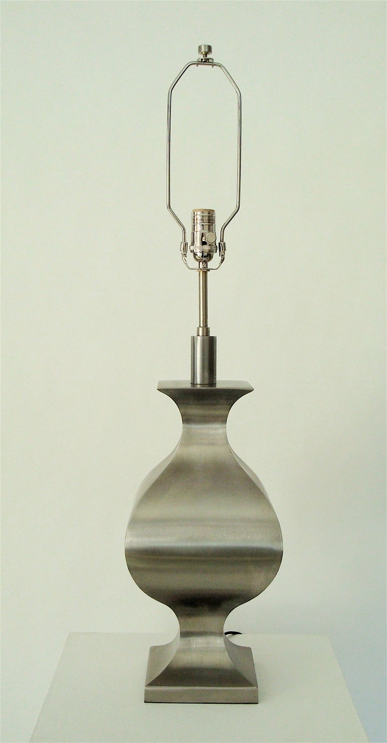 Mid-Century Modern French Brushed Stainless Steel Table Lamp by Francois See for Maison Jansen For Sale