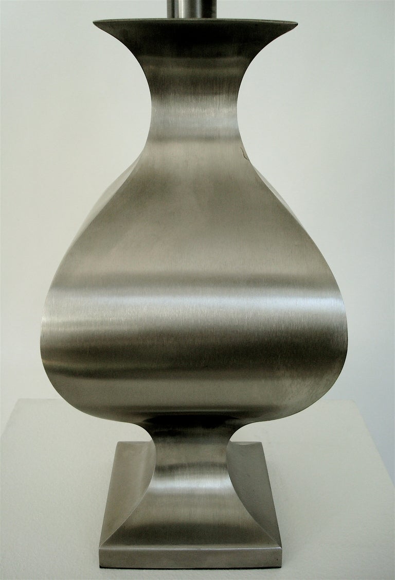 Late 20th Century French Brushed Stainless Steel Table Lamp by Francois See for Maison Jansen For Sale