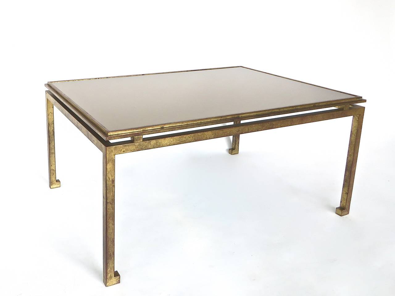 Maison Ramsay French Patina Gold Leaf Wrought Iron Coffee Table In Excellent Condition In Chicago, IL