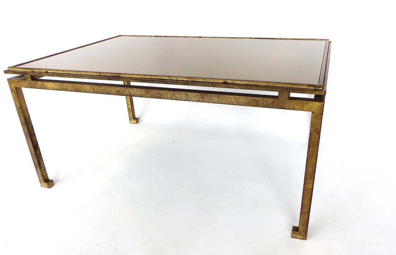 Mid-20th Century Maison Ramsay French Patina Gold Leaf Wrought Iron Coffee Table