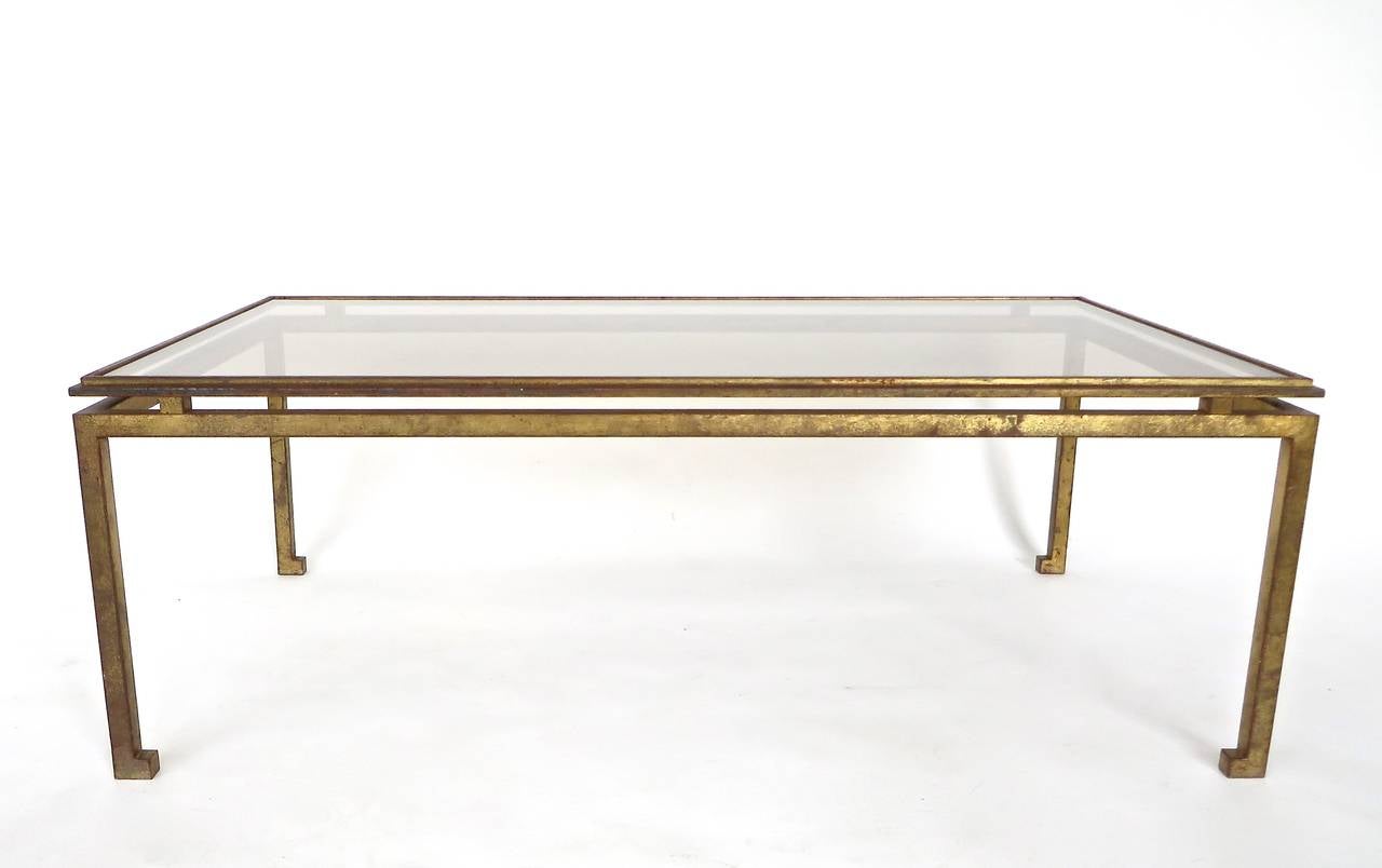 Maison Ramsay Superb Patina Gold Leaf Wrought Iron Rectangular Coffee