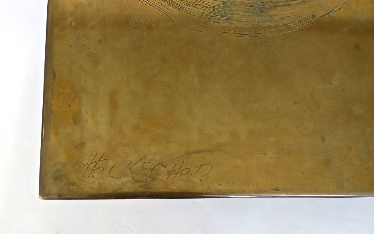 Belgian Etched Brass Coffee Table with Cloud or Wave Pattern Signed circa 1970 4
