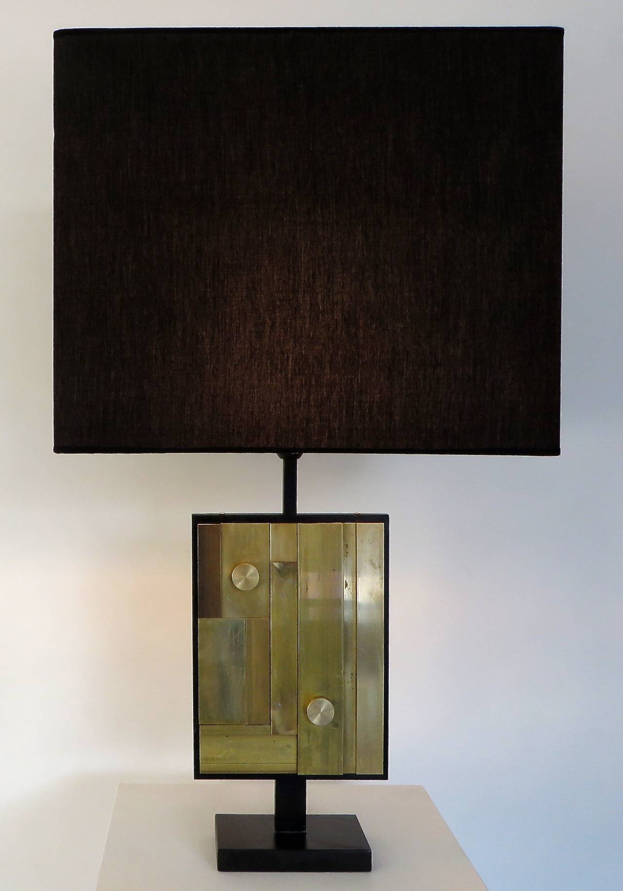 Late 20th Century Pair of Monumental Italian Industrial Brass Cubist Composition Table Lamps