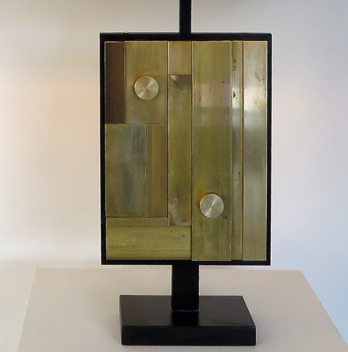 Mid-Century Modern Pair of Monumental Italian Industrial Brass Cubist Composition Table Lamps