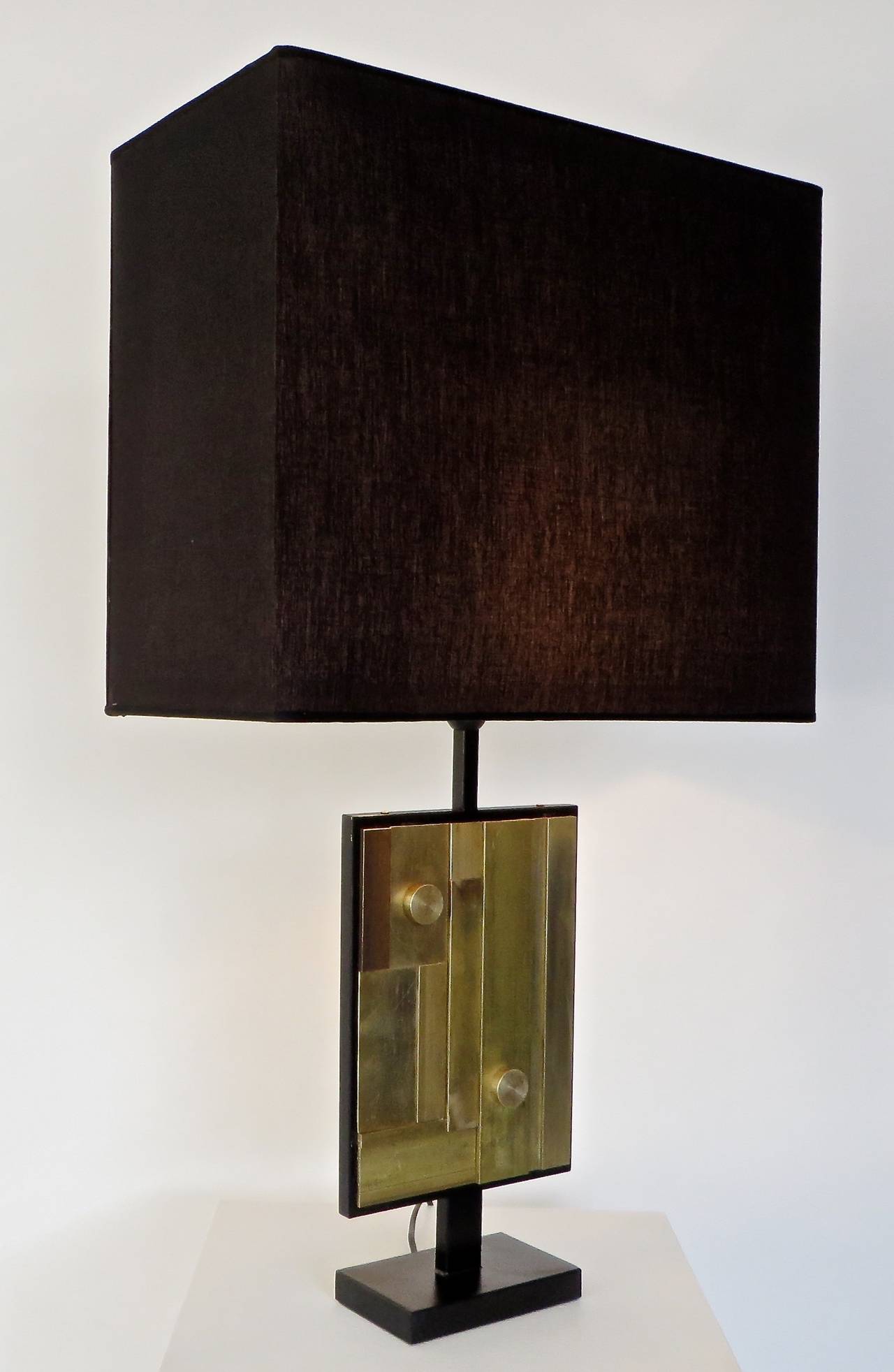 Pair of Monumental Italian Industrial Brass Cubist Composition Table Lamps 2