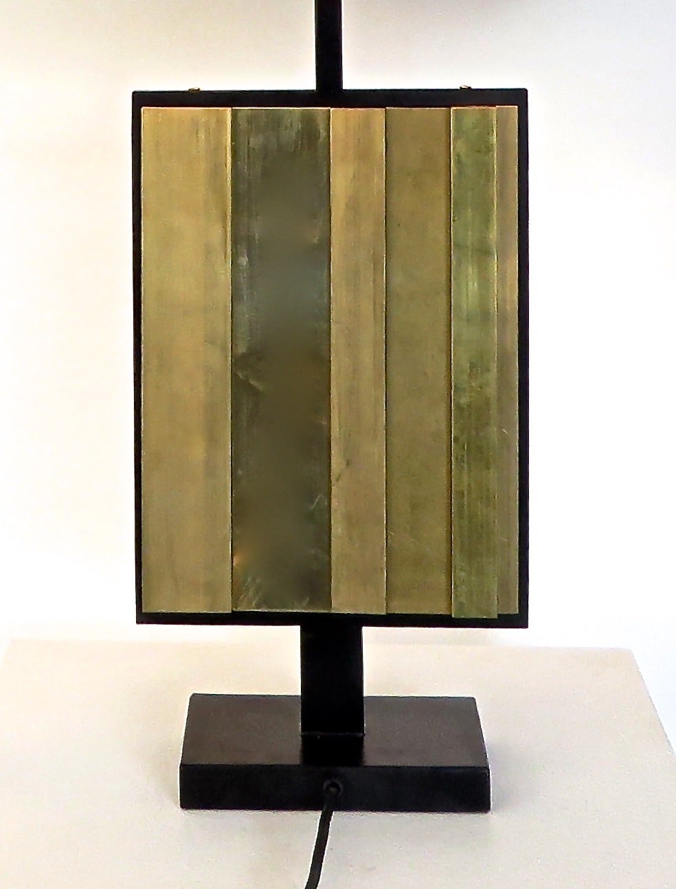 Pair of Monumental Italian Industrial Brass Cubist Composition Table Lamps In Excellent Condition In Chicago, IL