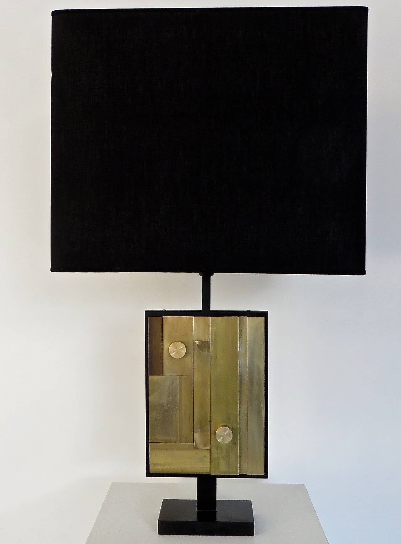 Pair of Monumental Italian Industrial Brass Cubist Composition Table Lamps 1