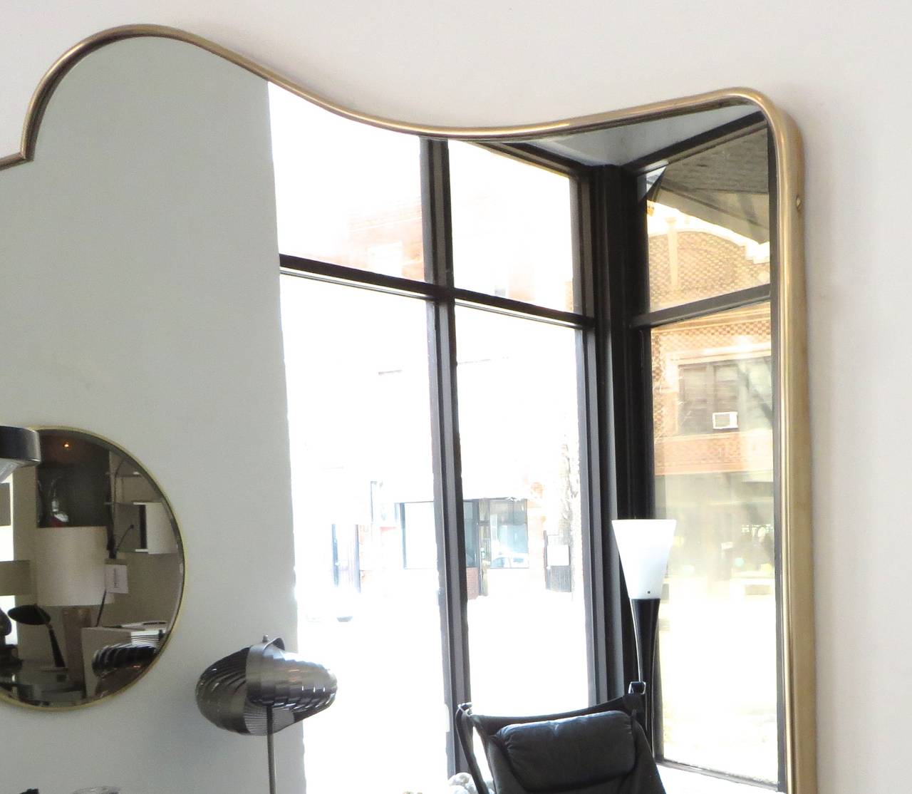 Italian Brass Framed Mirror with Double-Curve Topcoat 3