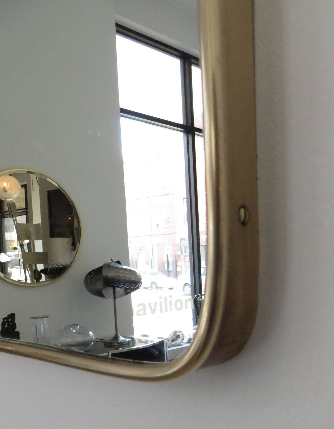 Italian Brass Framed Mirror with Double-Curve Topcoat 5