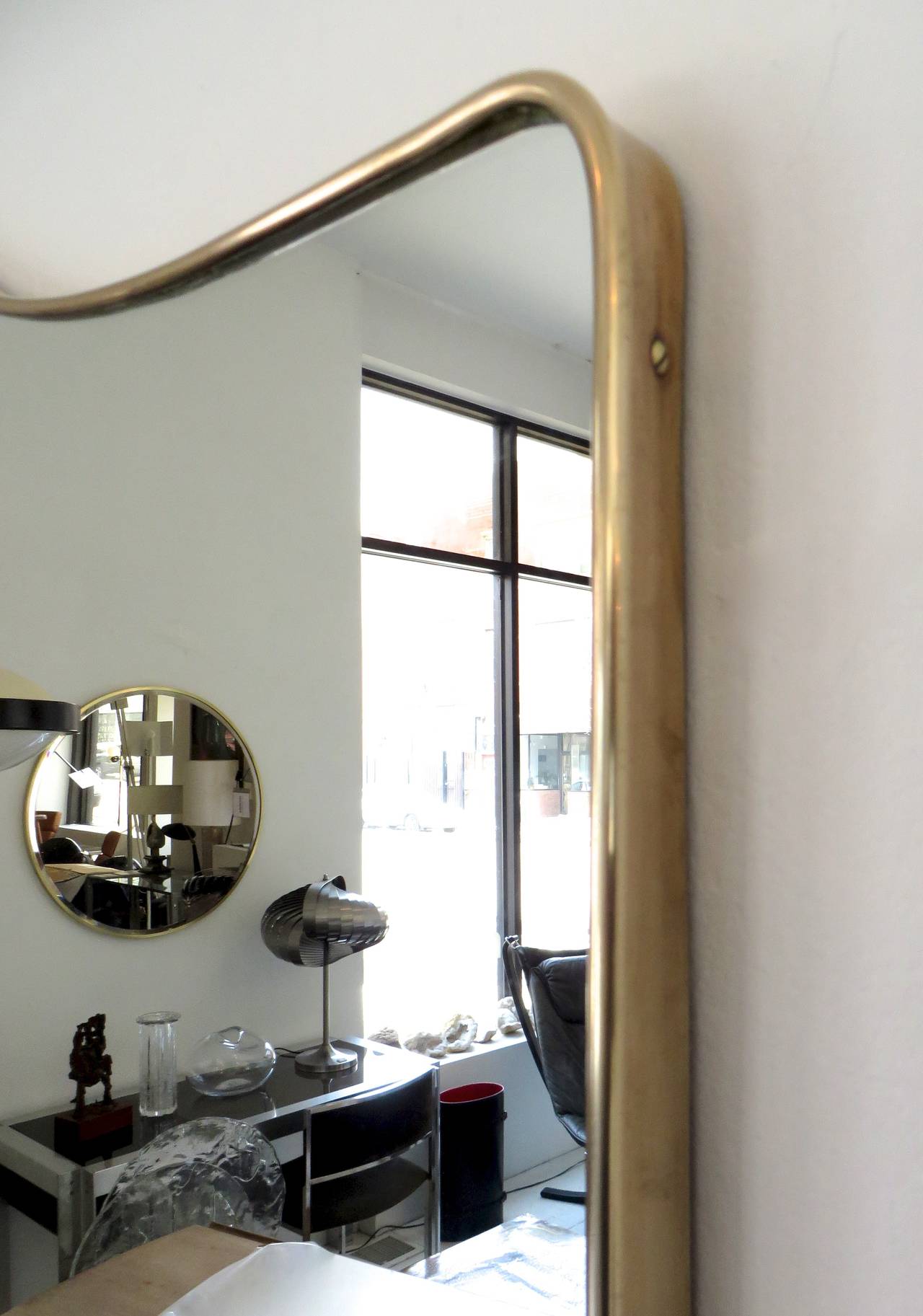 Italian Brass Framed Mirror with Double-Curve Topcoat 4