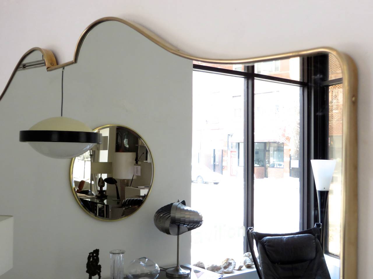 Italian Brass Framed Mirror with Double-Curve Topcoat 2