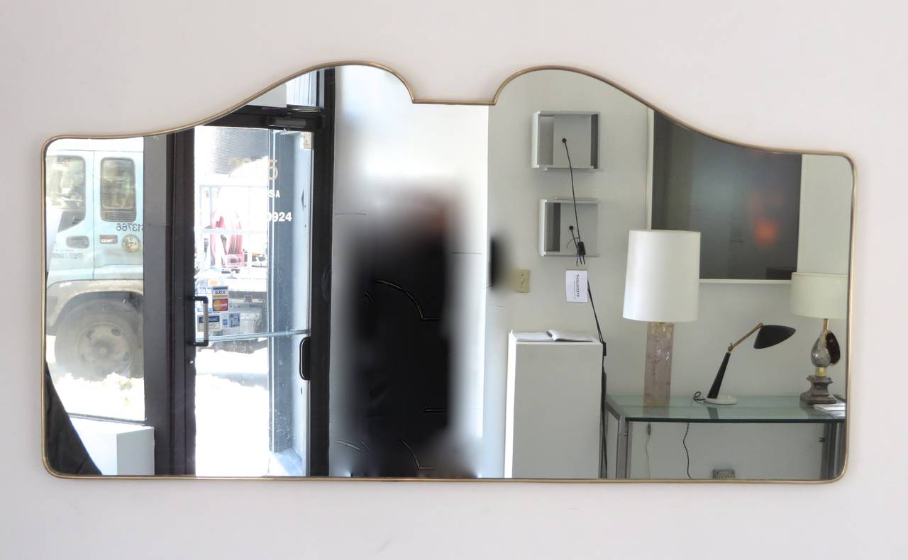 Mid-Century Modern Italian Brass Framed Mirror with Double-Curve Topcoat
