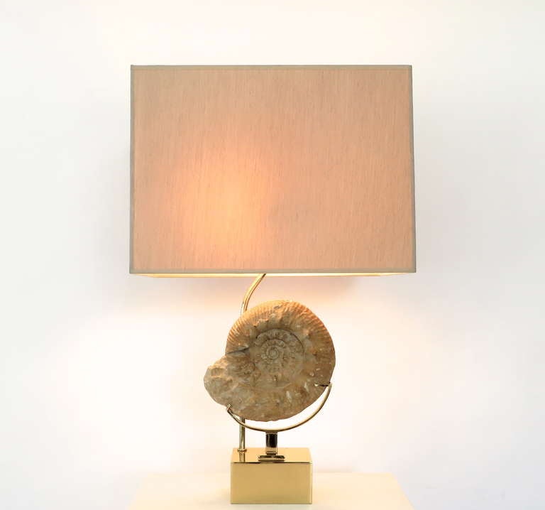 A Brass Belgian Lamp with Mounted Ammonite Specimen
