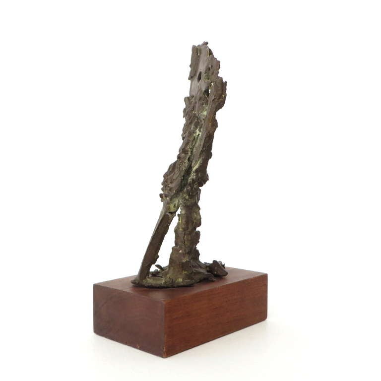 Mid-Century Modern Abstract Bronze Figurative Sculpture on Walnut Base