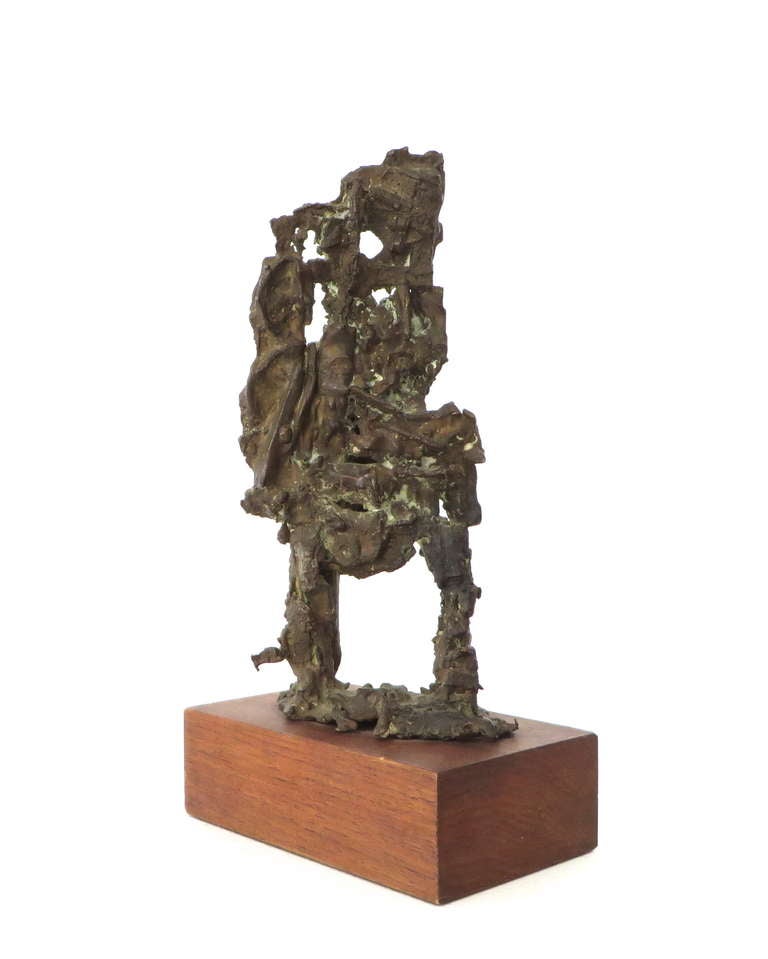 Abstract Bronze Figurative Sculpture on Walnut Base In Excellent Condition In Chicago, IL