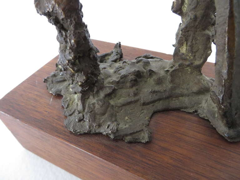Abstract Bronze Figurative Sculpture on Walnut Base 1