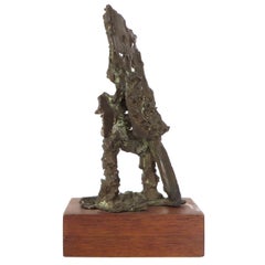 Abstract Bronze Figurative Sculpture on Walnut Base