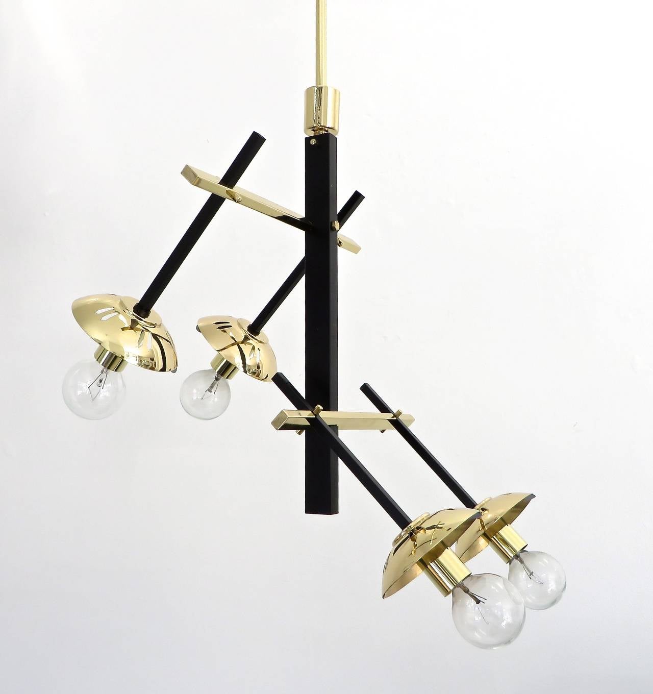 Italian Black Lacquered Brass and Glass Globe Chandelier by Stilnovo 1