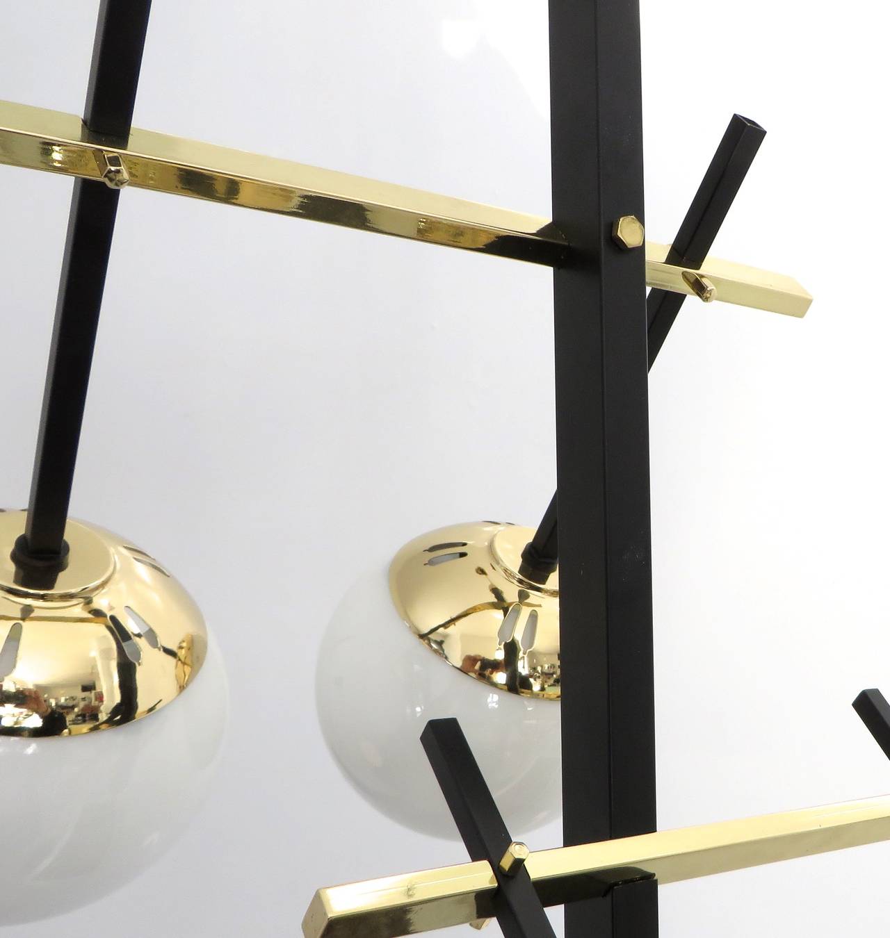 Italian Black Lacquered Brass and Glass Globe Chandelier by Stilnovo 3