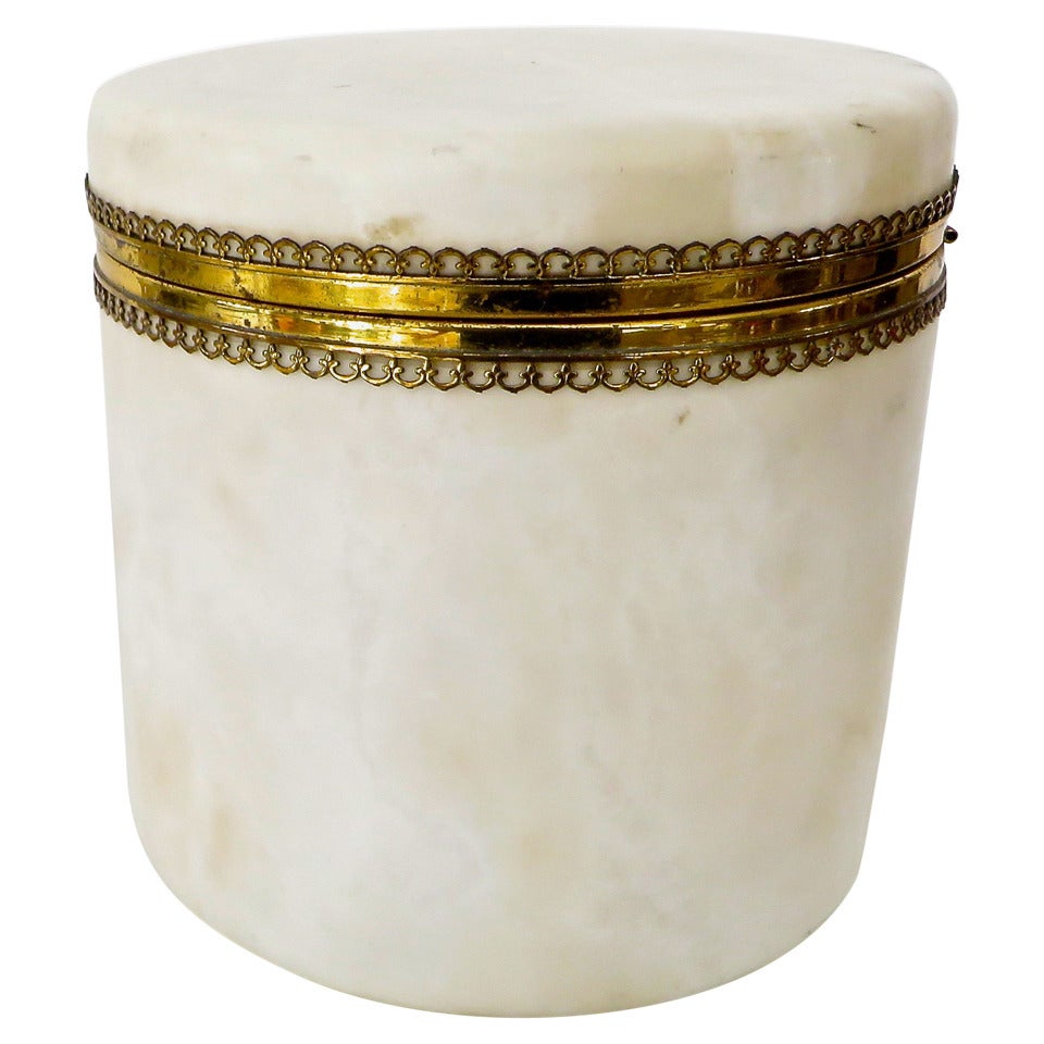 Decorative Italian Alabaster Round Dresser Box