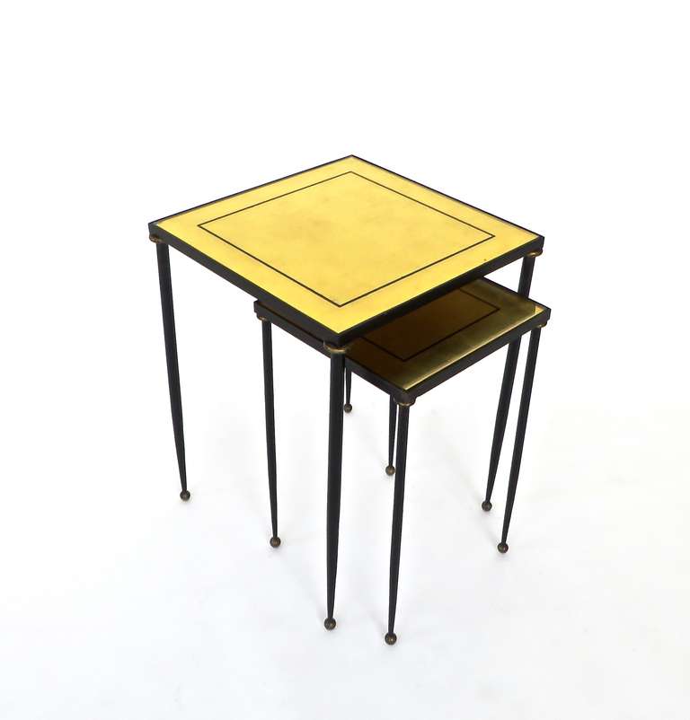 French Gilded and Black Iron Nesting Tables by Marcel Dolt c1940