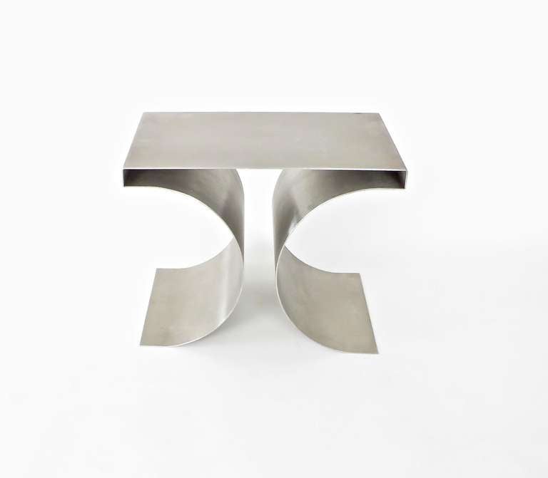 Mid-Century Modern Single X Stool by French Designer Michel Boyer in Stainless Steel