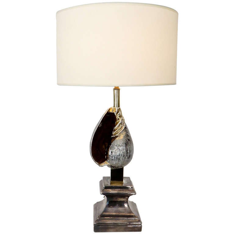 French Table Lamp With Silver and Gold Glazed Ceramic Seashell on