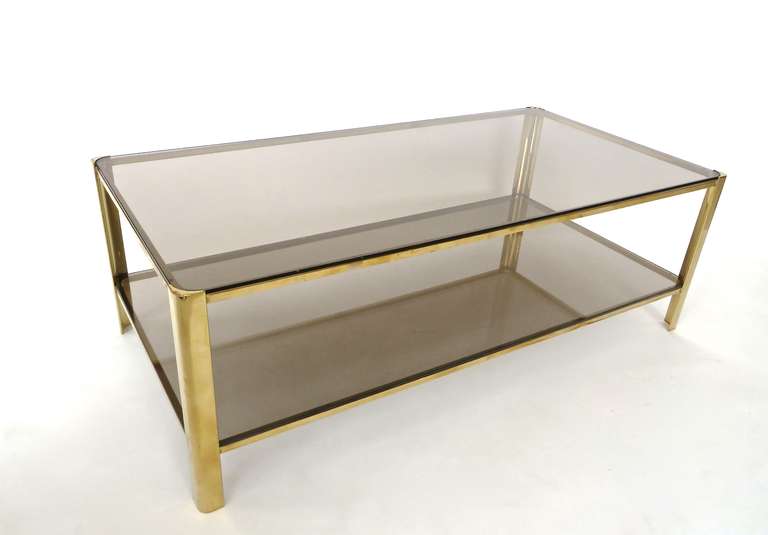 2 tiered French polished bronze coffee table by Jacques Quinet for Maison Malabert. Signed on interior.